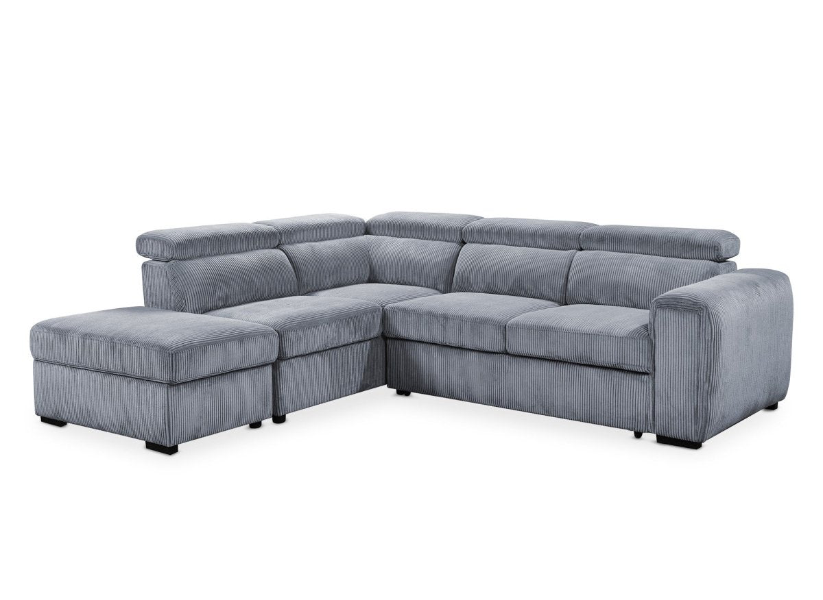 Canapé d'angle convertible avec coffre en velours côtelé épais gris ZENOVA - Angle gauche - DécoInParis