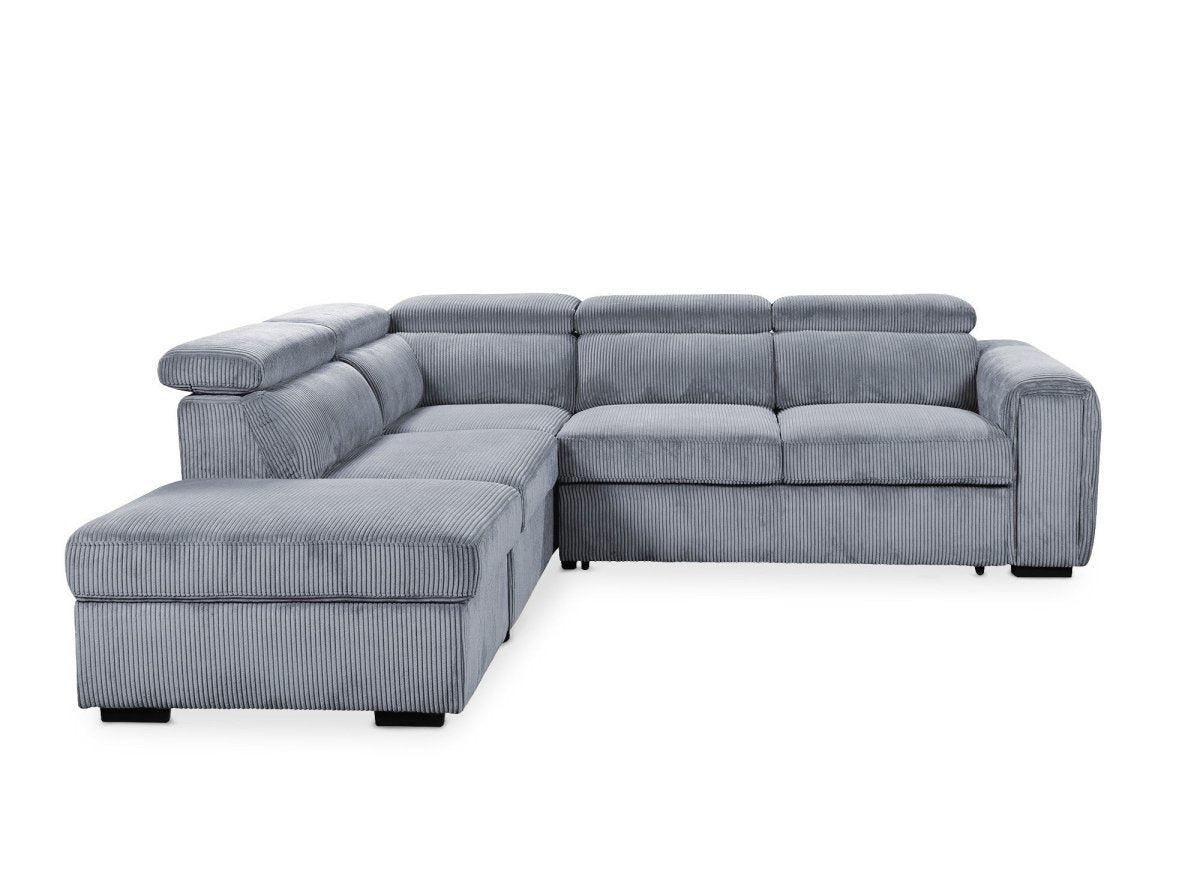 Canapé d'angle convertible avec coffre en velours côtelé épais gris ZENOVA - Angle gauche - DécoInParis