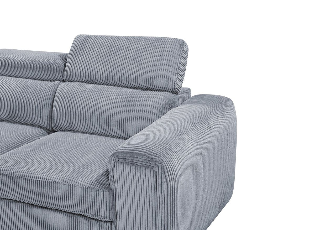 Canapé d'angle convertible avec coffre en velours côtelé épais gris ZENOVA - Angle gauche - DécoInParis