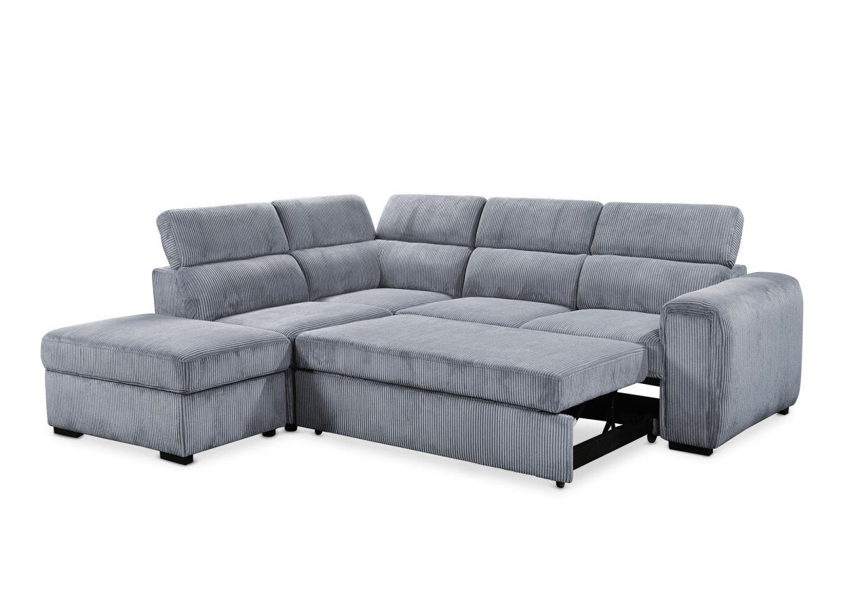 Canapé d'angle convertible avec coffre en velours côtelé épais gris ZENOVA - Angle gauche - DécoInParis