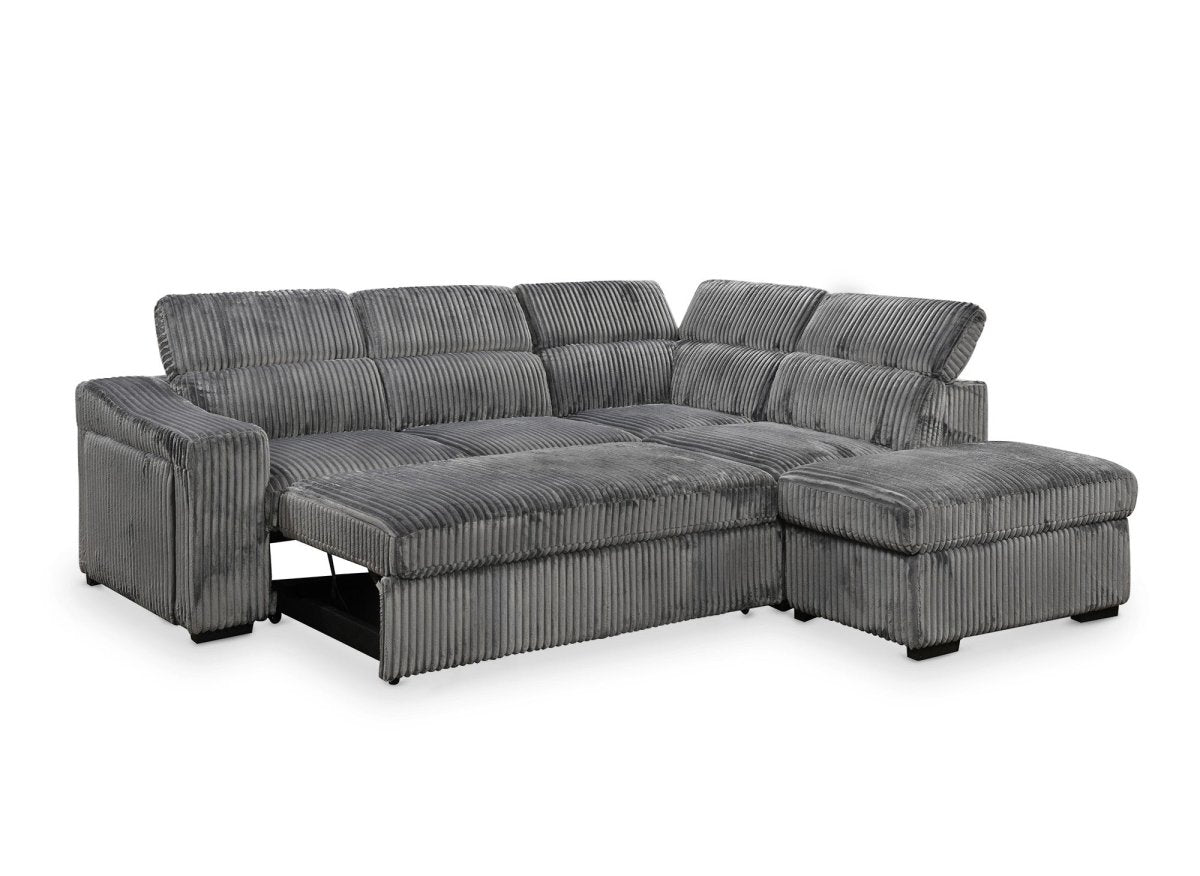 Canapé d'angle convertible avec coffre en velours côtelé gris MARTY - Angle droit - DécoInParis