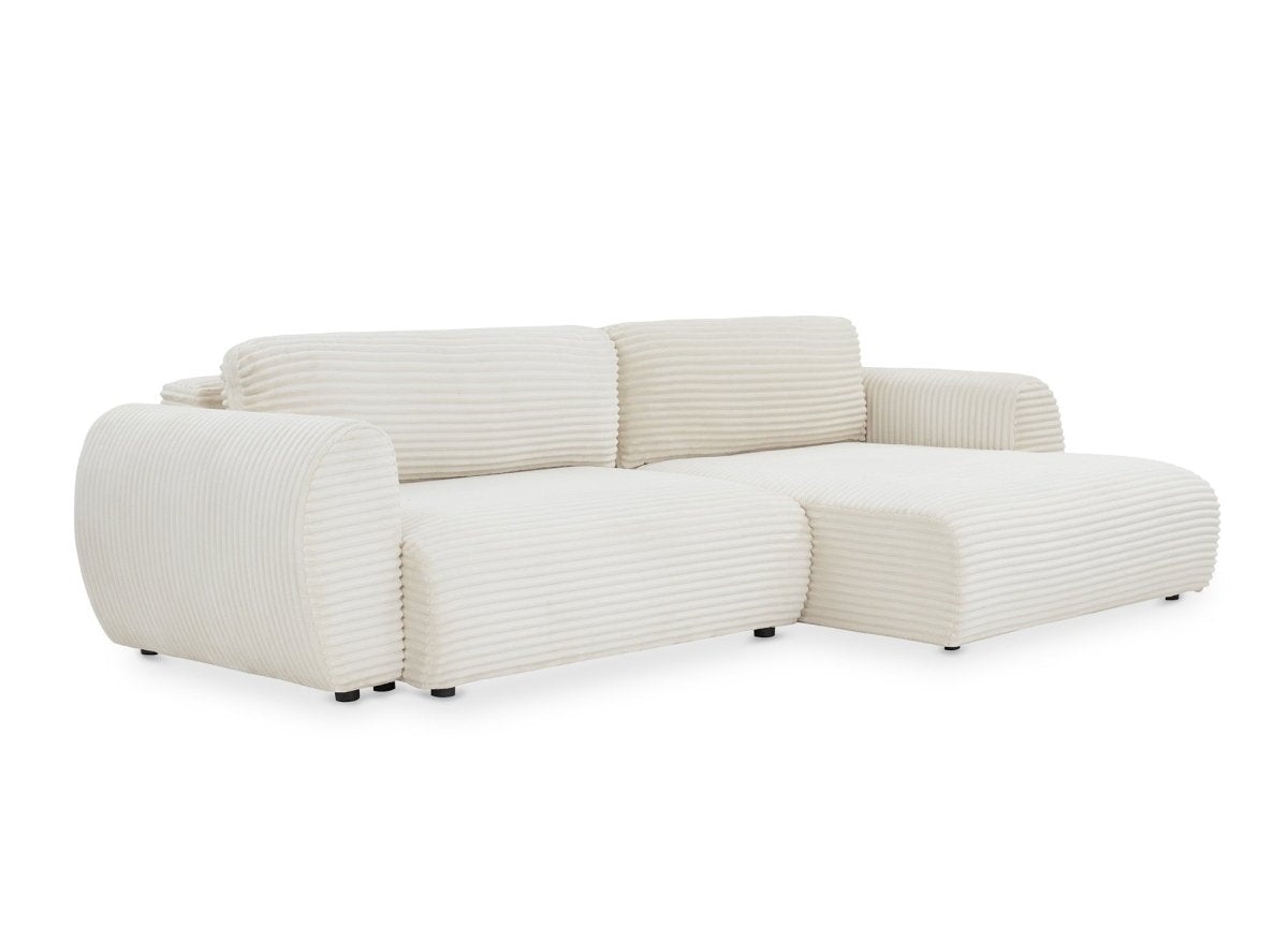 Canapé d'angle convertible avec coffre en velours gros côtelé doux beige TILDA - Angle droit - DécoInParis