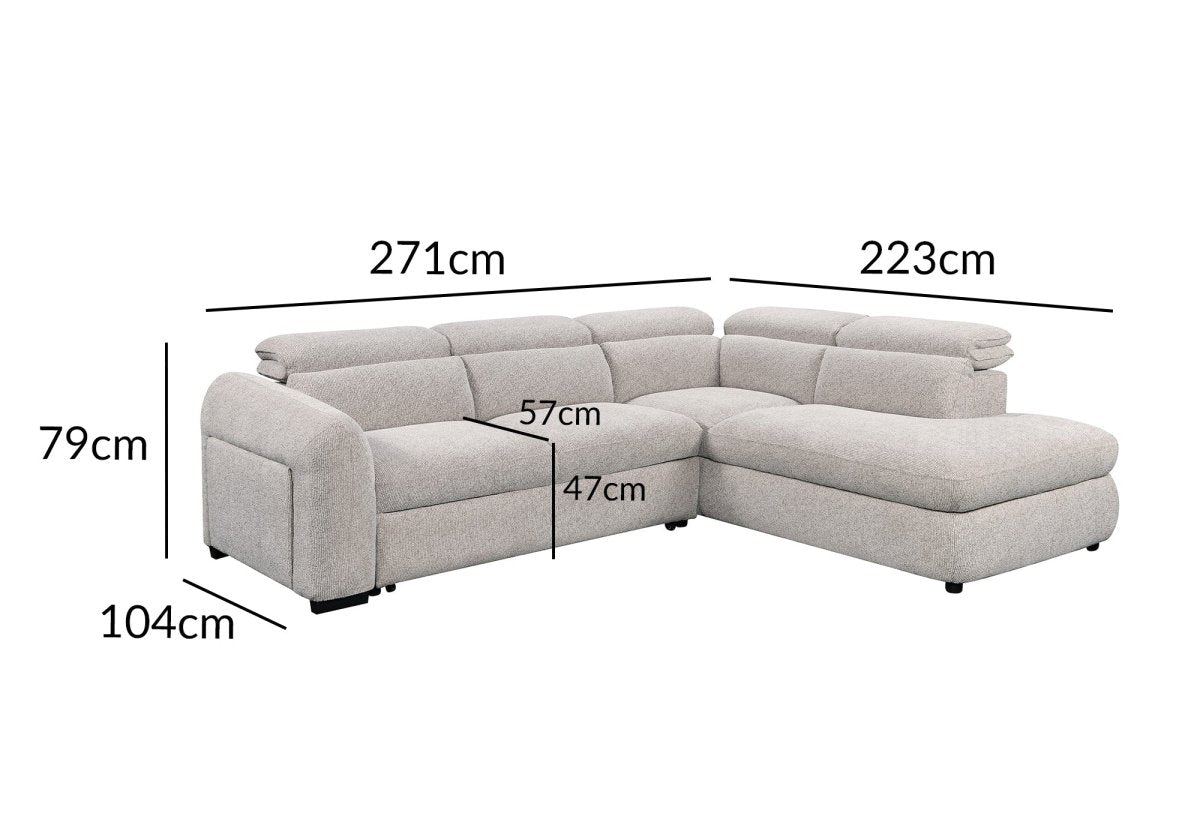 Canapé d'angle convertible avec coffre en velours texturé beige MADISON - Angle droit - DécoInParis