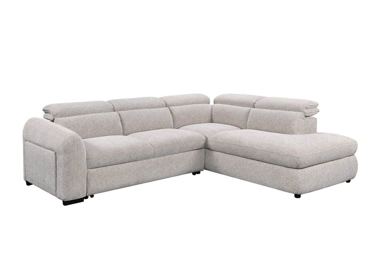 Canapé d'angle convertible avec coffre en velours texturé beige MADISON - Angle droit - DécoInParis