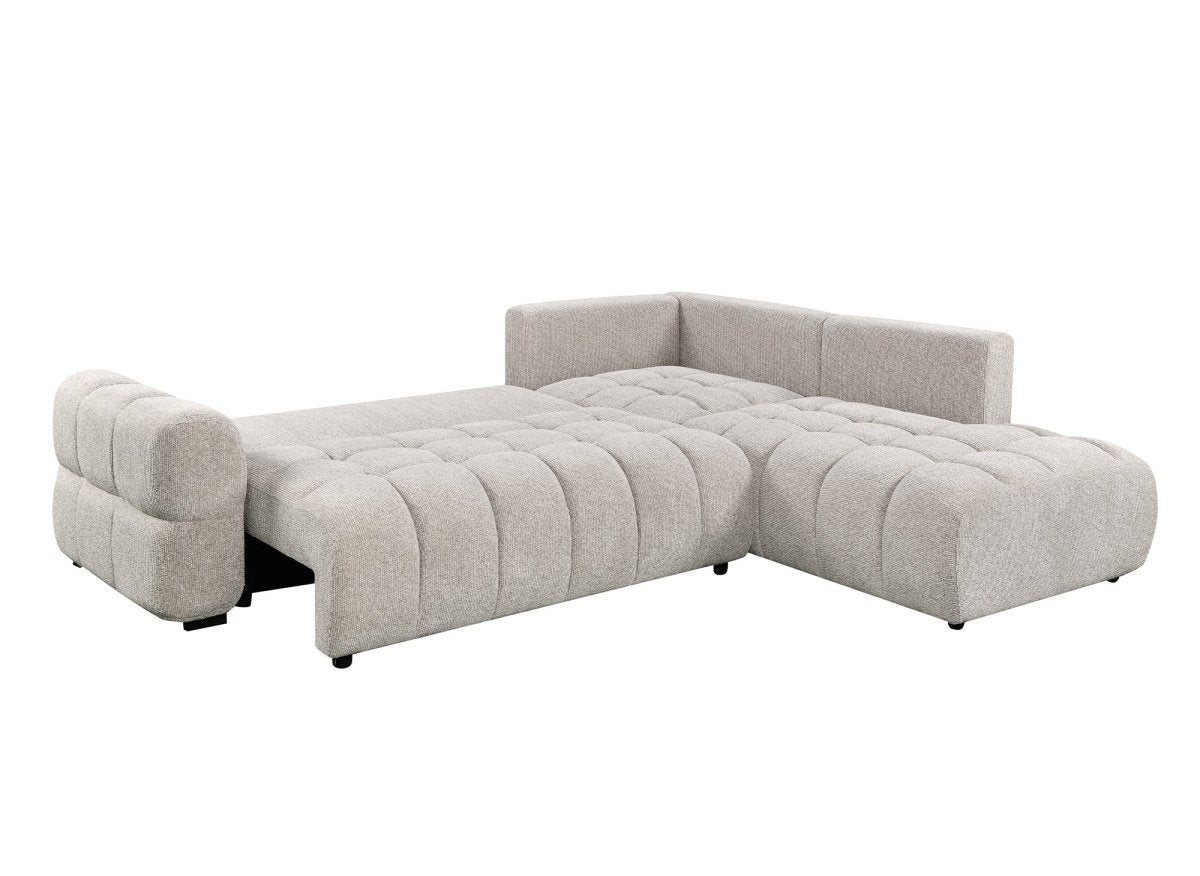 Canapé d'angle convertible avec coffres en velours texturé beige NAELIE - Angle droit - DécoInParis