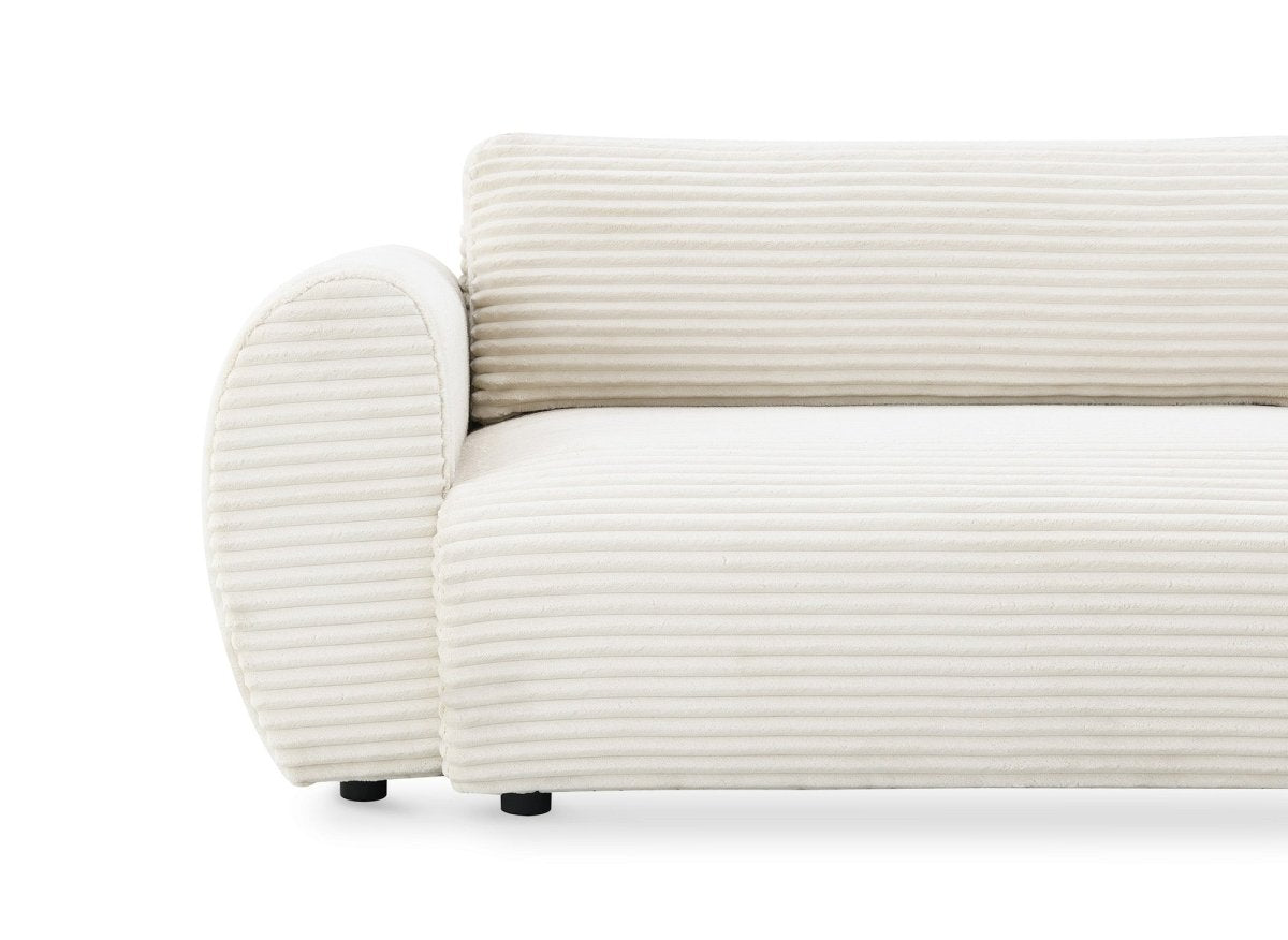 Canapé d'angle convertible avec méridienne et coffre en gros côtelé doux beige TILDA - Angle droit - DécoInParis