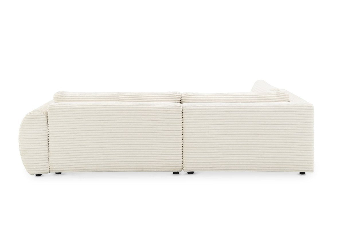 Canapé d'angle convertible avec méridienne et coffre en gros côtelé doux beige TILDA - Angle gauche - DécoInParis
