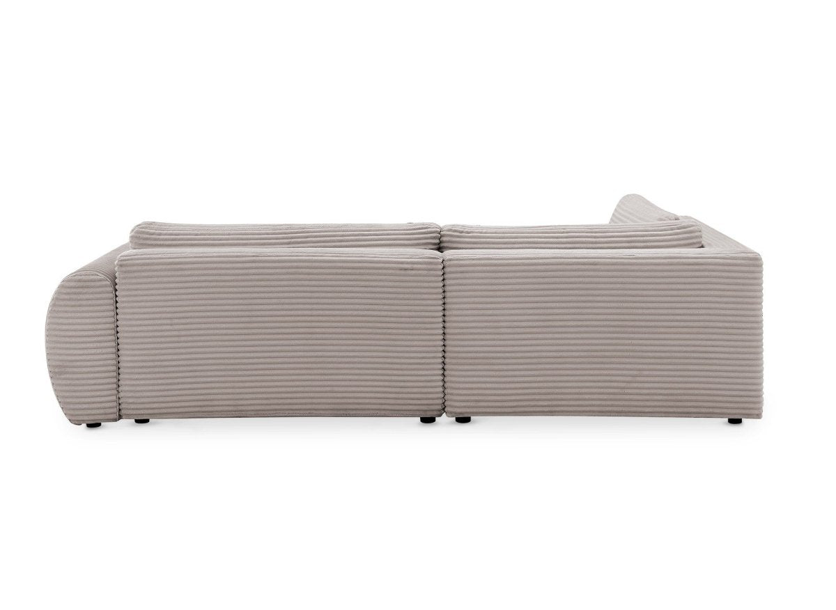 Canapé d'angle convertible avec méridienne et coffre en gros côtelé doux taupe TILDA - Angle gauche - DécoInParis