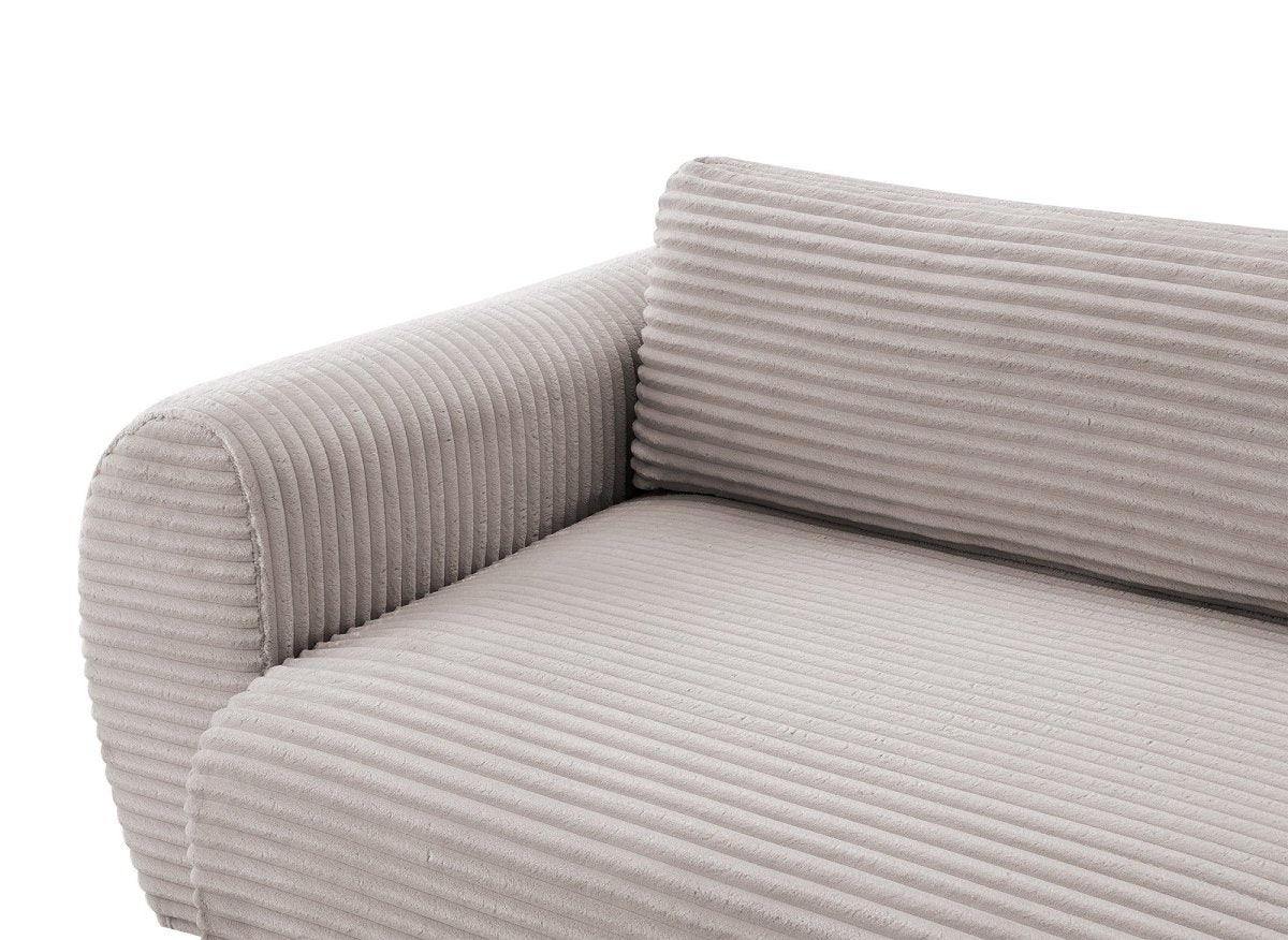 Canapé d'angle convertible avec méridienne et coffre en gros côtelé doux taupe TILDA - Angle gauche - DécoInParis