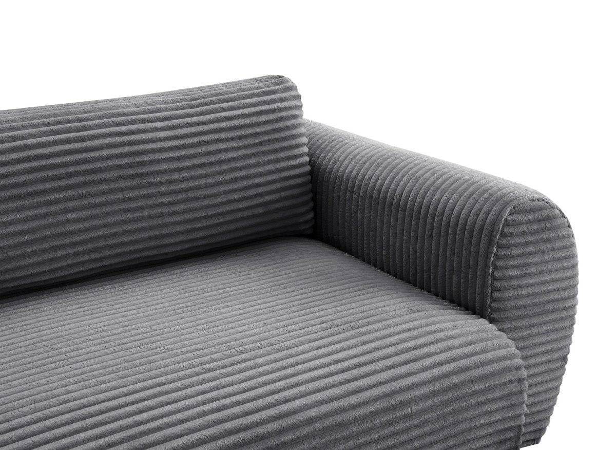 Canapé d'angle convertible avec méridienne et coffre en gros côtelé gris TILDA - Angle droit - DécoInParis