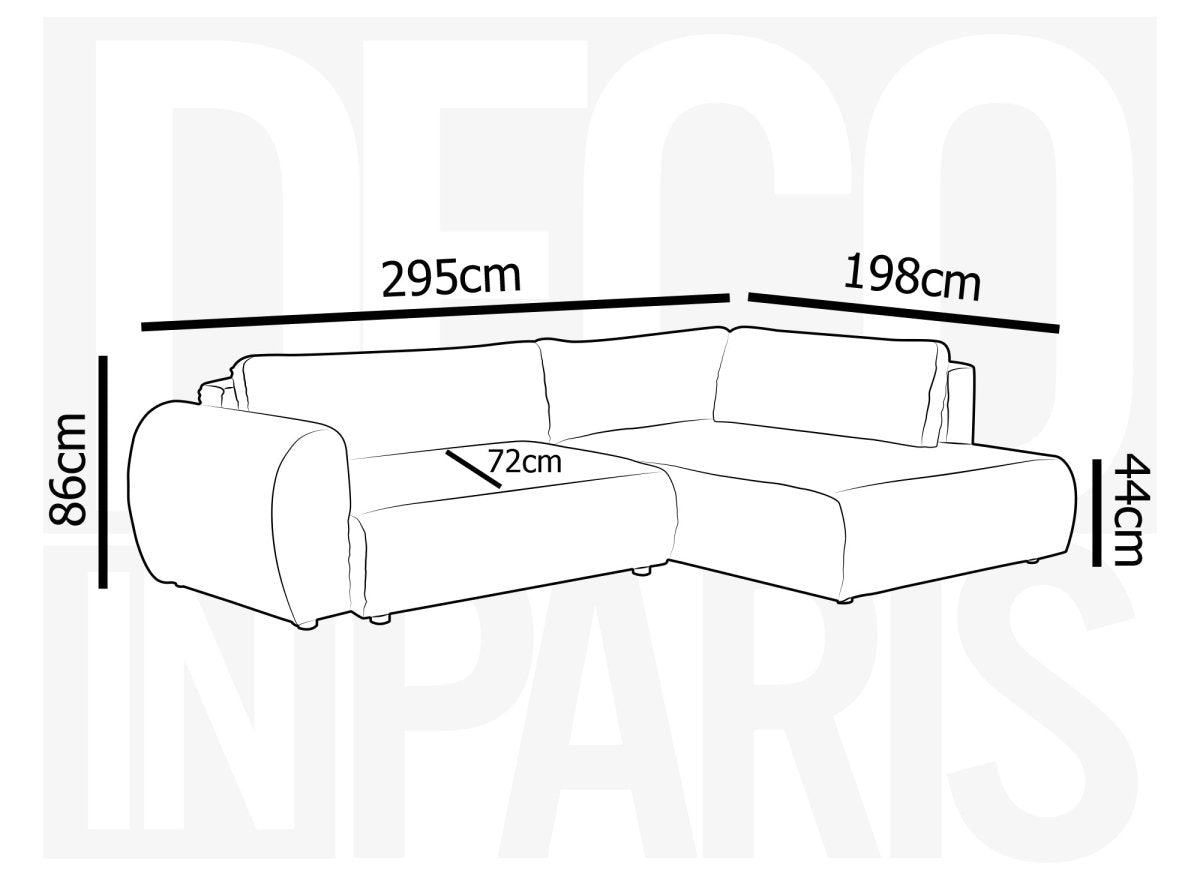 Canapé d'angle convertible avec méridienne et coffre en gros côtelé gris TILDA - Angle droit - DécoInParis
