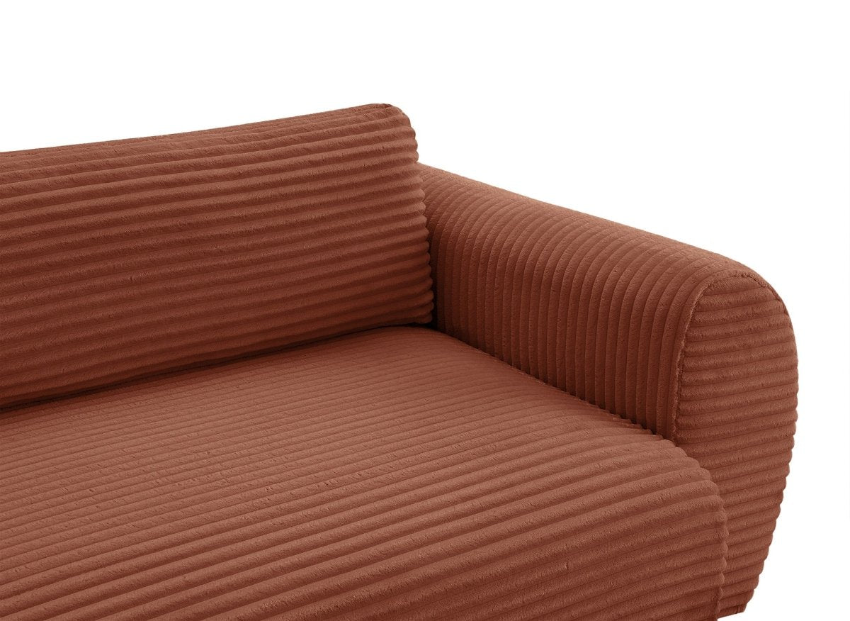 Canapé d'angle convertible avec méridienne et coffre en gros côtelé terracotta TILDA - Angle droit - DécoInParis