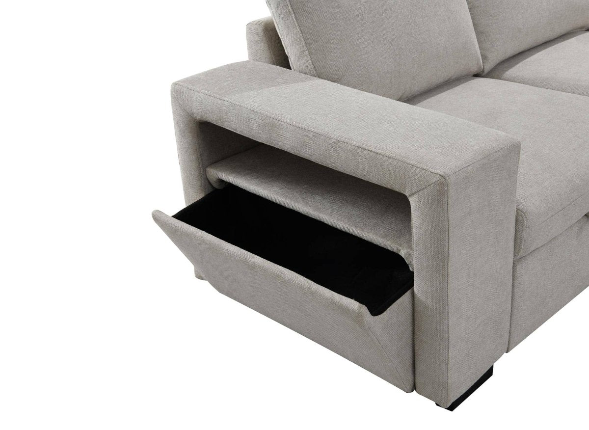 Canapé d'angle convertible en tissu beige ALBAN - Angle droit - DécoInParis