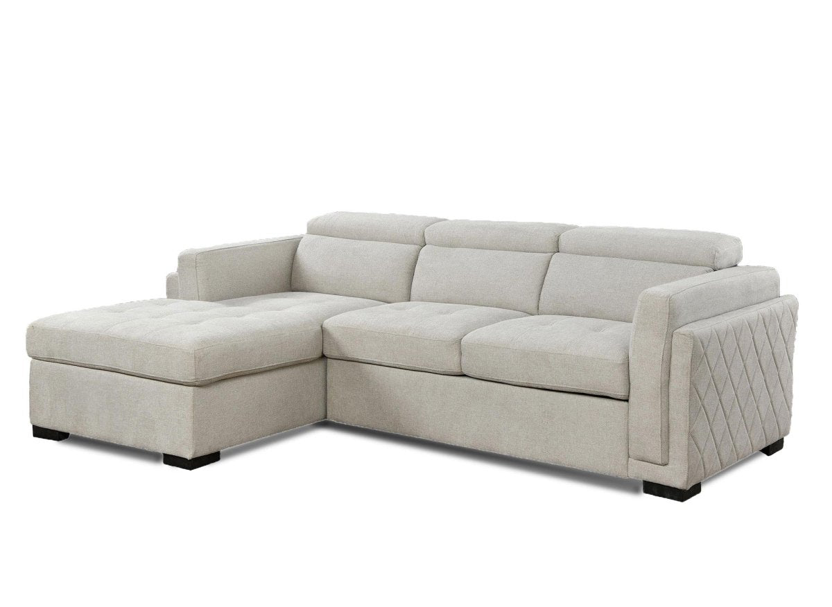 Canapé d'angle convertible en tissu beige CHANDLER - Angle gauche - DécoInParis