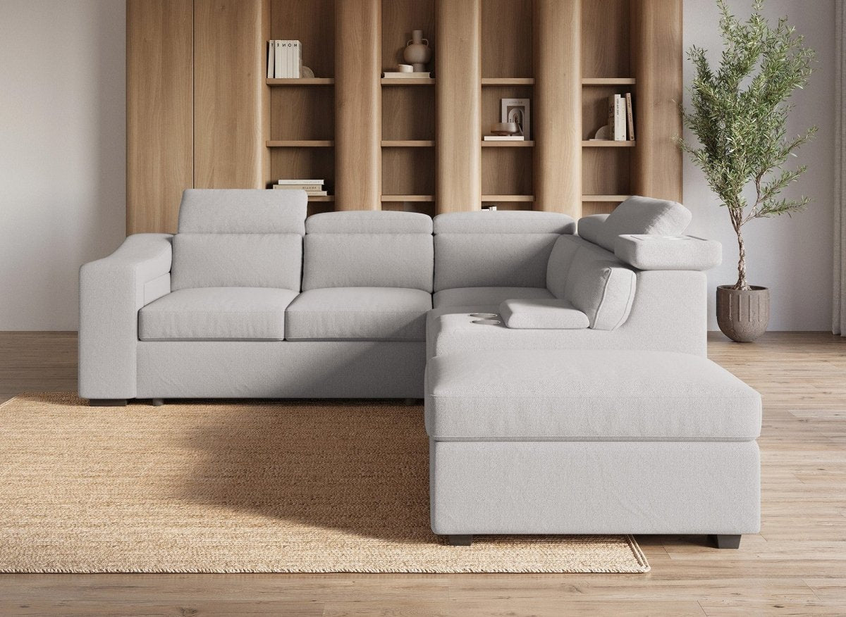 Canapé d'angle convertible en tissu beige DEREK XL - Angle droit - DécoInParis