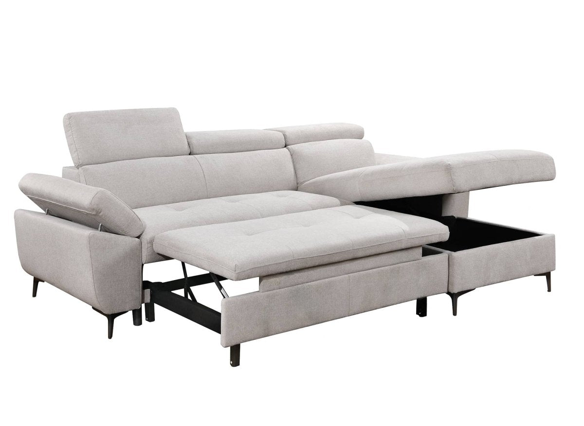 Canapé d'angle convertible en tissu beige MONICA - Angle droit - DécoInParis