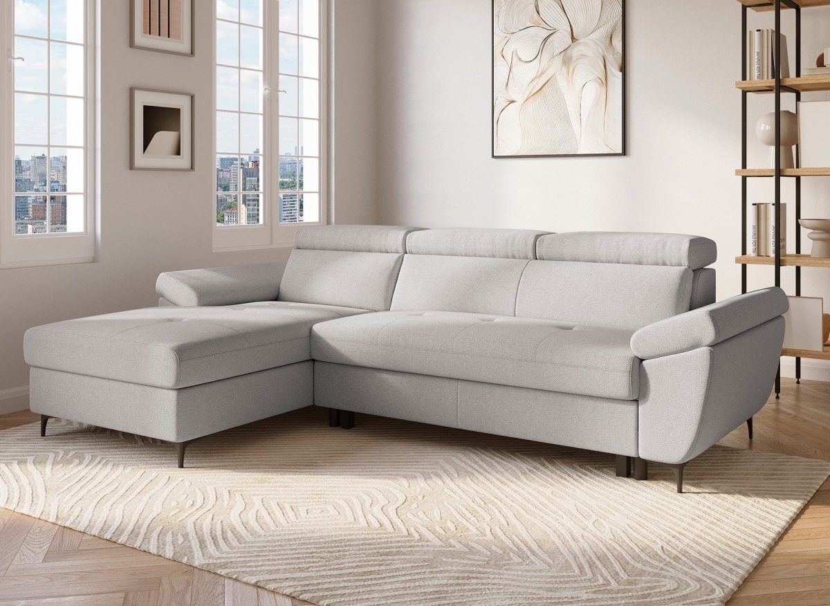 Canapé d'angle convertible en tissu beige MONICA - Angle gauche - DécoInParis