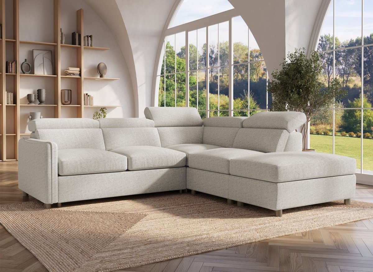 Canapé d'angle convertible en tissu beige NAIROBI - Angle droit - DécoInParis