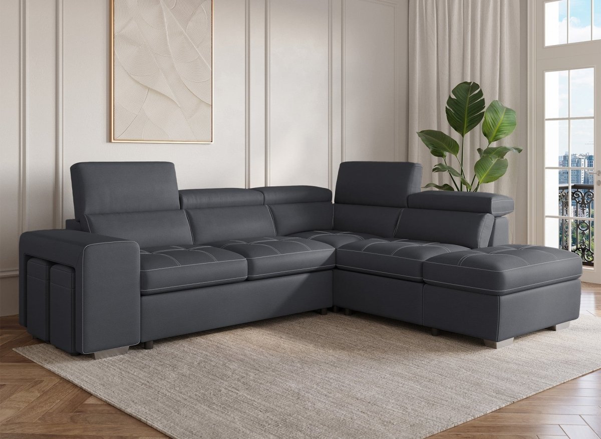 Canapé d'angle convertible en tissu gris DAVON - angle droit - DécoInParis