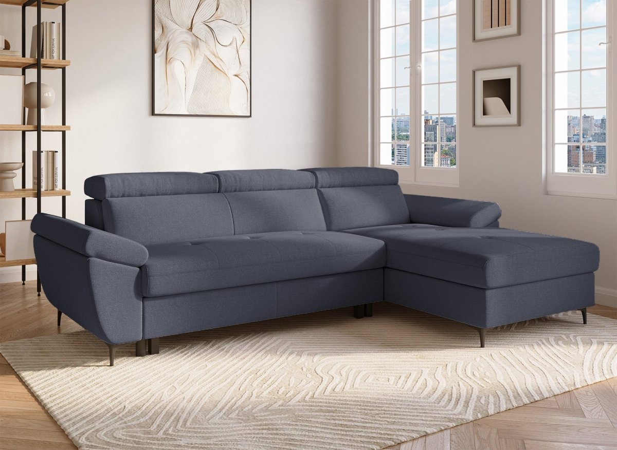 Canapé d'angle convertible en tissu gris foncé MONICA - Angle droit - DécoInParis