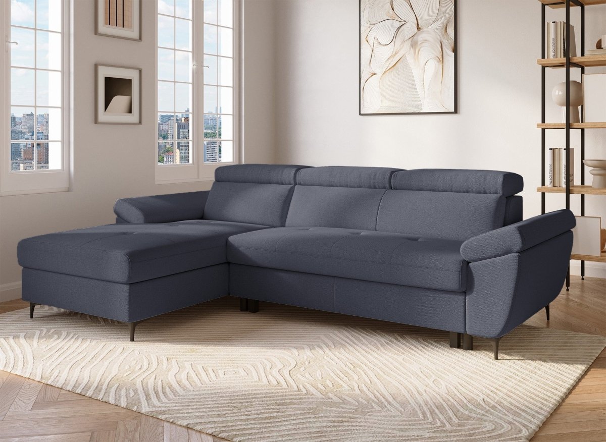 Canapé d'angle convertible en tissu gris foncé MONICA - Angle gauche - DécoInParis