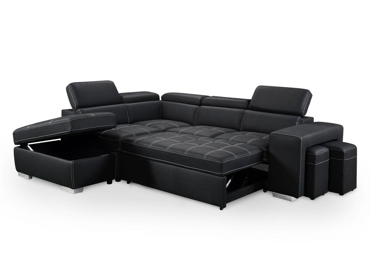 Canapé d'angle convertible en tissu noir DAVON - angle gauche - DécoInParis