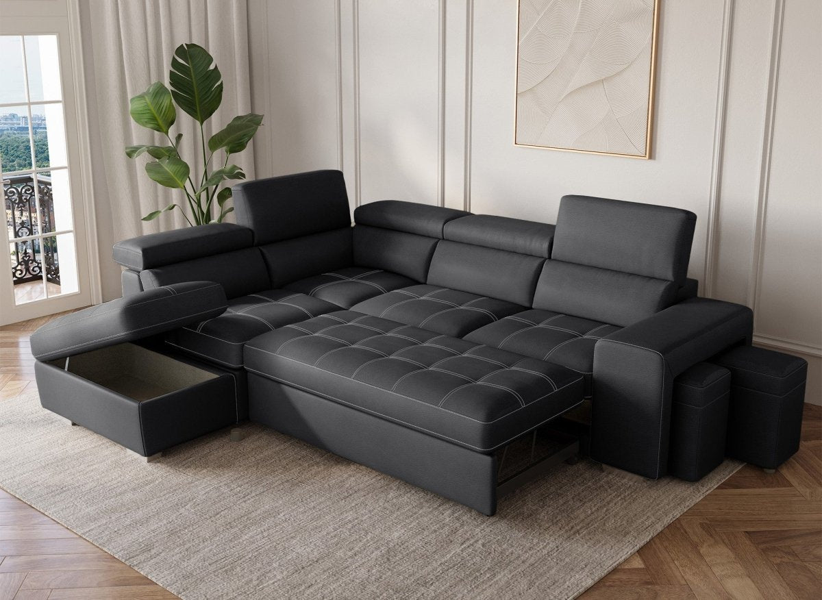 Canapé d'angle convertible en tissu noir DAVON - angle gauche - DécoInParis