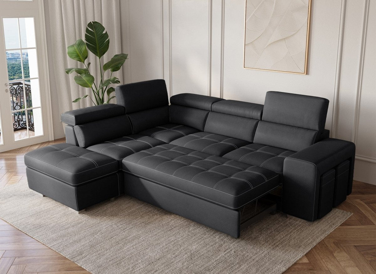 Canapé d'angle convertible en tissu noir DAVON - angle gauche - DécoInParis