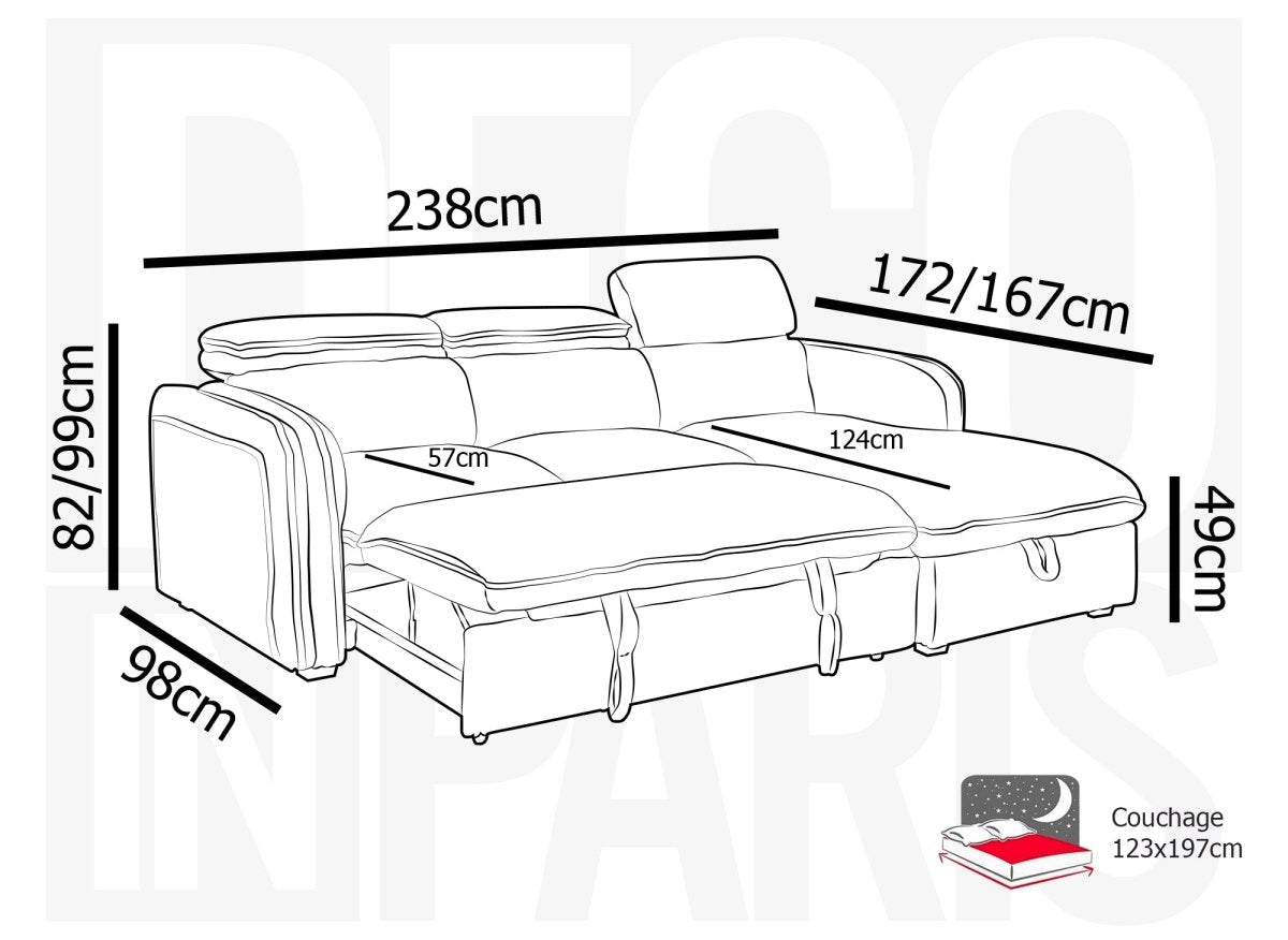 Canapé d'angle convertible en velours côtelé épais beige ISABELLA - Angle droit - DécoInParis