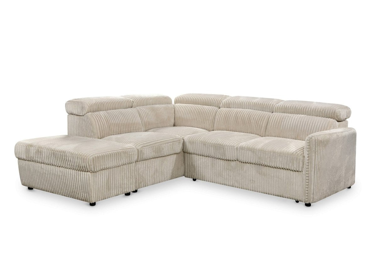 Canapé d'angle convertible en velours côtelé épais beige NAIROBI - Angle gauche - DécoInParis