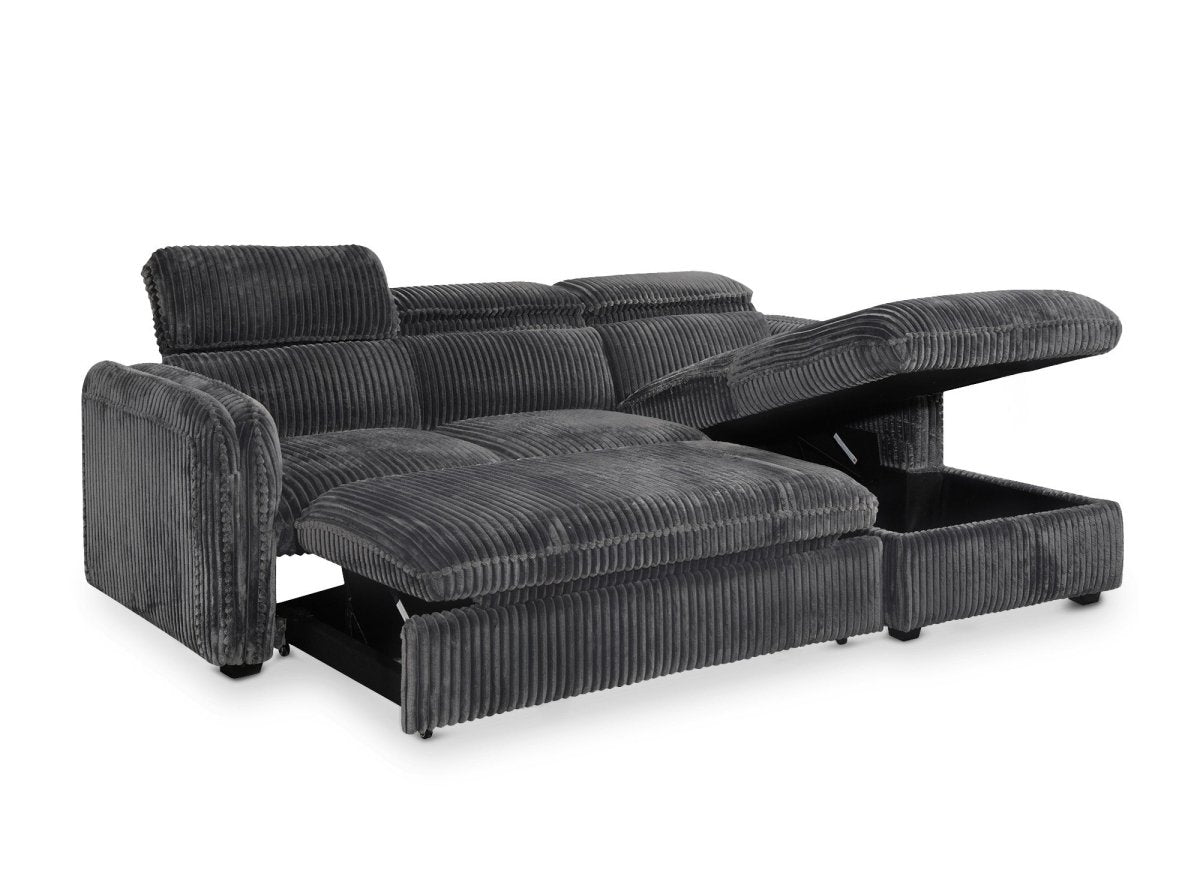 Canapé d'angle convertible en velours côtelé épais gris ISABELLA - Angle droit - DécoInParis