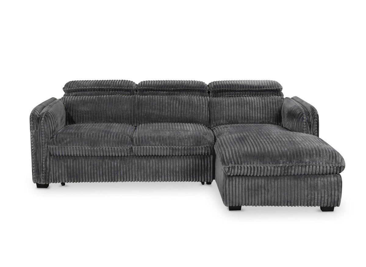 Canapé d'angle convertible en velours côtelé épais gris ISABELLA - Angle droit - DécoInParis