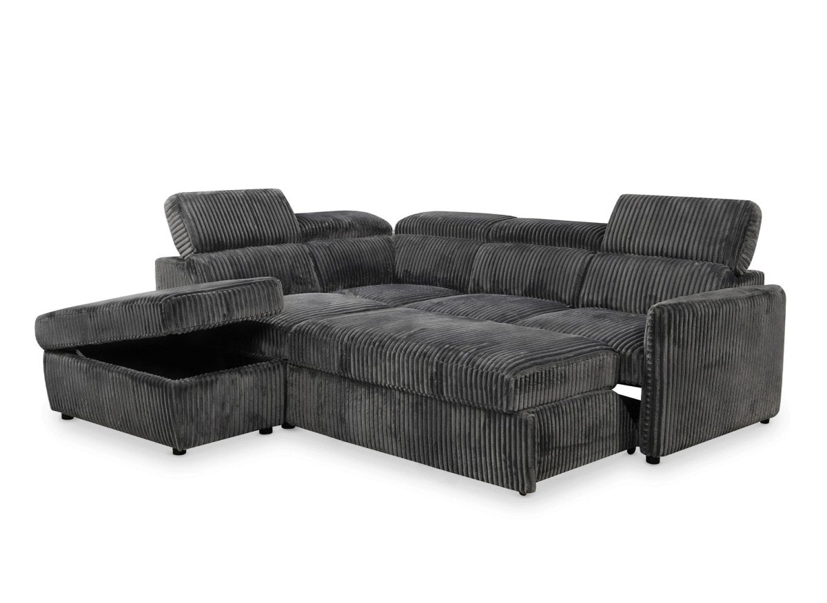 Canapé d'angle convertible en velours côtelé épais gris NAIROBI - Angle gauche - DécoInParis