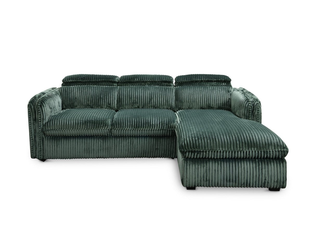 Canapé d'angle convertible en velours côtelé épais vert ISABELLA - Angle droit - DécoInParis