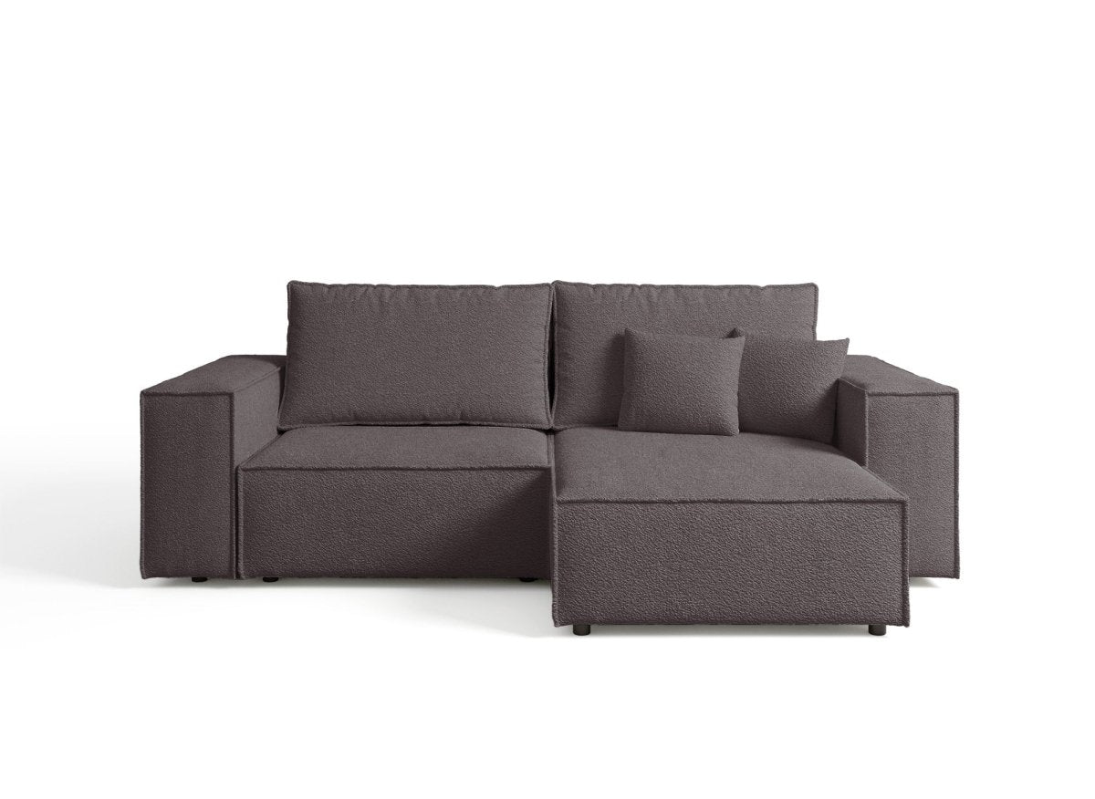 Canapé d'angle convertible et réversible avec coffre en tissu bouclette marron JADE MINI - DécoInParis