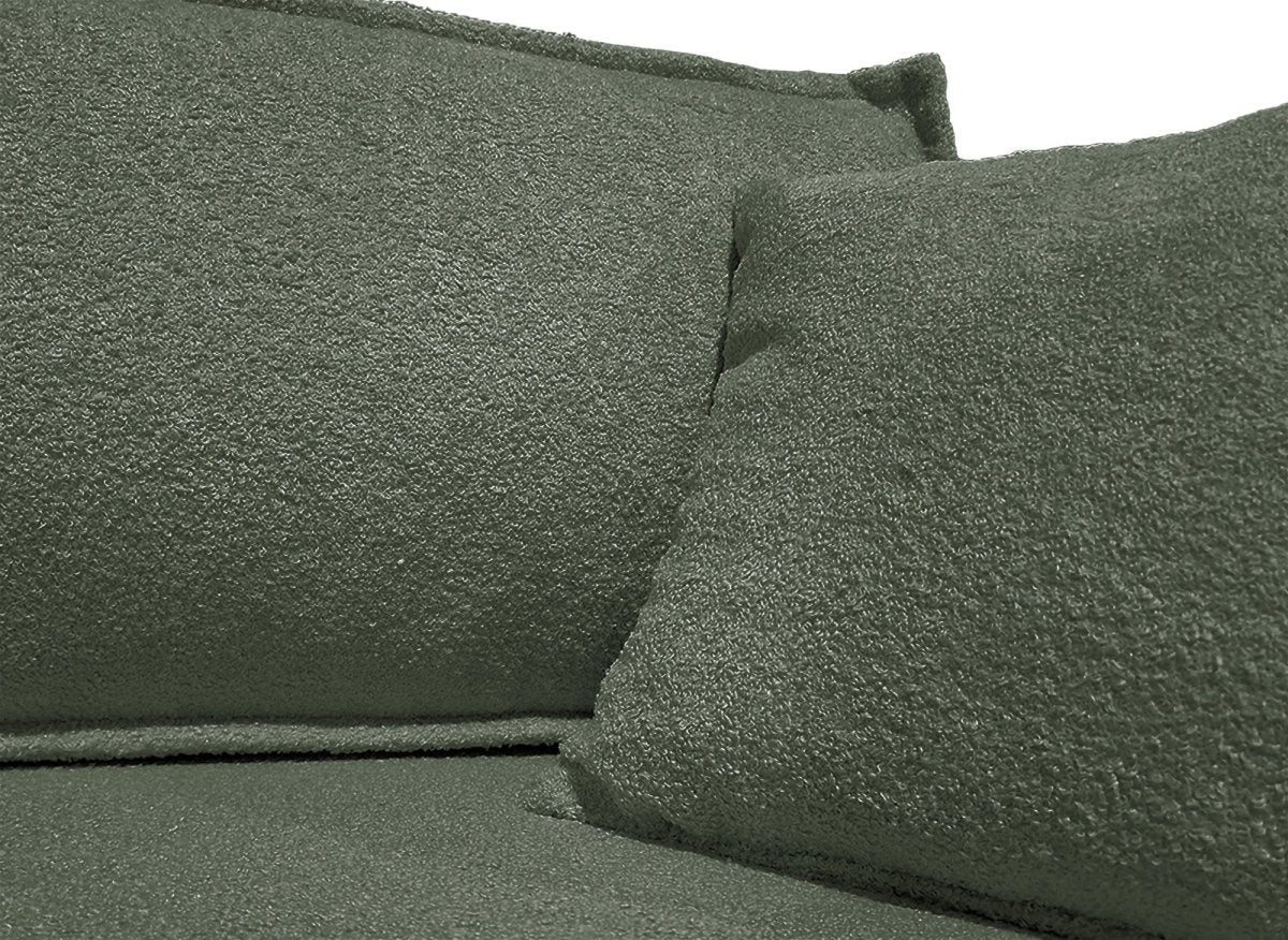 Canapé d'angle convertible et réversible avec coffre en tissu bouclette vert kaki JADE MINI - DécoInParis