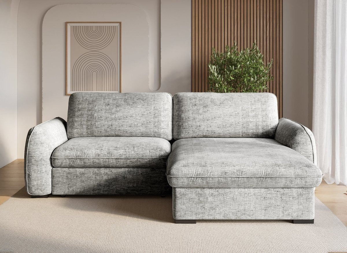 Canapé d'angle convertible et réversible avec coffre en velours chiné gris LIORA - DécoInParis