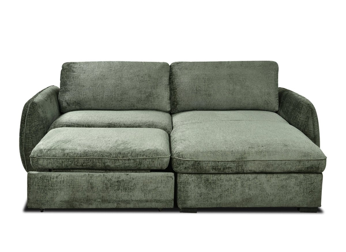 Canapé d'angle convertible et réversible avec coffre en velours chiné vert kaki LIORA - DécoInParis