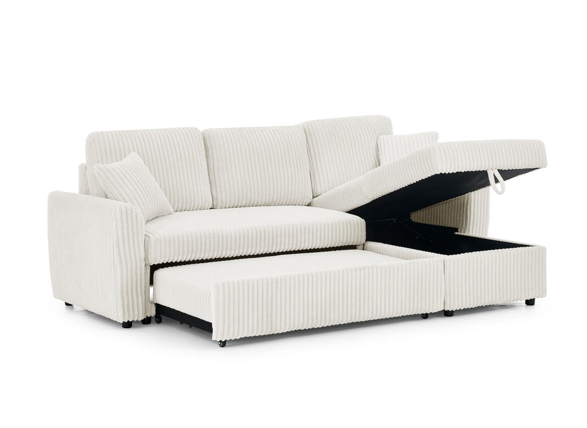 Canapé d'angle convertible et réversible avec coffre en velours côtelé épais beige ADRYEN - DécoInParis