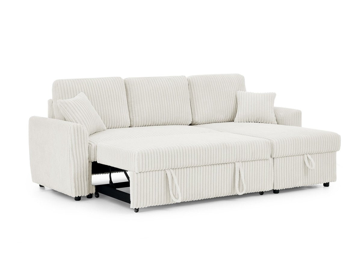 Canapé d'angle convertible et réversible avec coffre en velours côtelé épais beige ADRYEN - DécoInParis