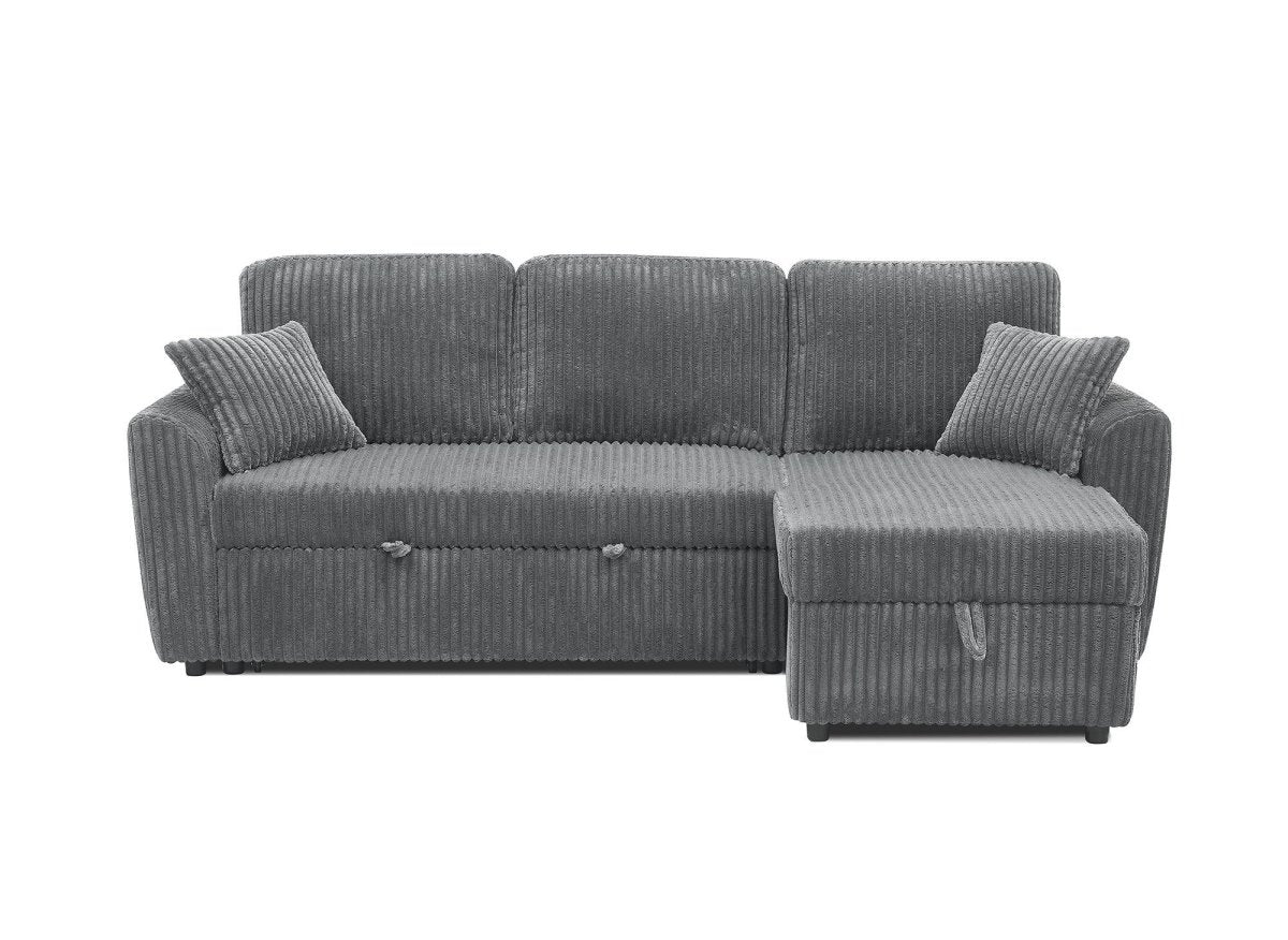 Canapé d'angle convertible et réversible avec coffre en velours côtelé épais gris ADRYEN - DécoInParis