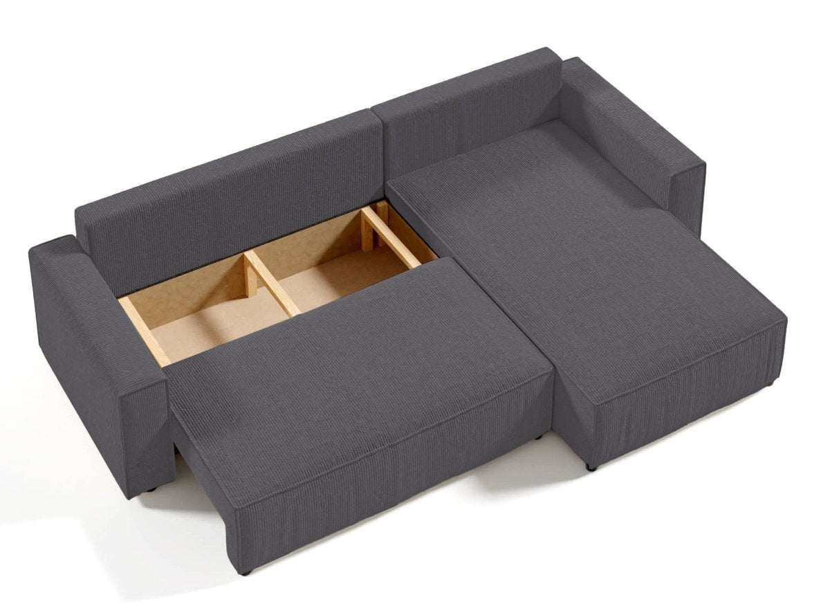 Canapé d'angle convertible et réversible avec coffre en velours cotelé gris anthracite - JADE - DécoInParis