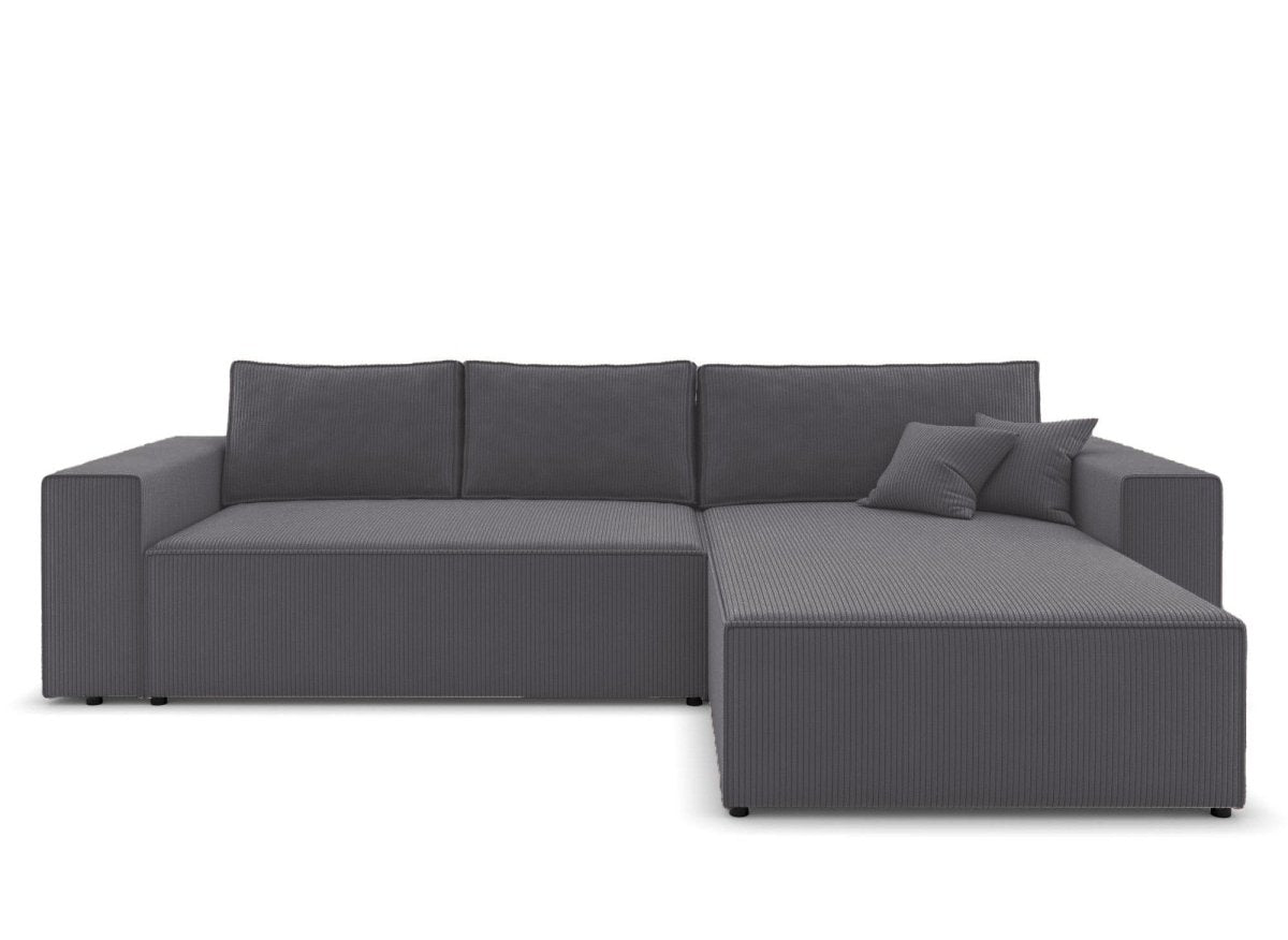 Canapé d'angle convertible et réversible avec coffre en velours cotelé gris anthracite - JADE - DécoInParis