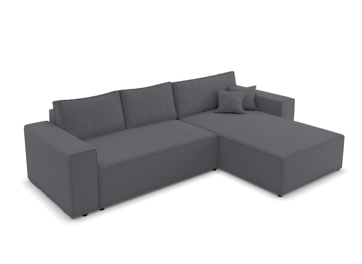 Canapé d'angle convertible et réversible avec coffre en velours cotelé gris anthracite - JADE - DécoInParis