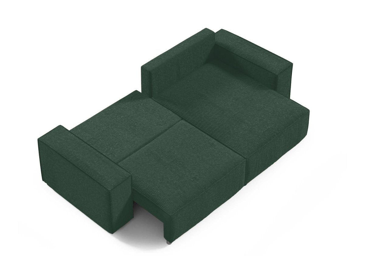 Canapé d'angle convertible et réversible avec coffre en velours côtelé vert JADE MINI - DécoInParis
