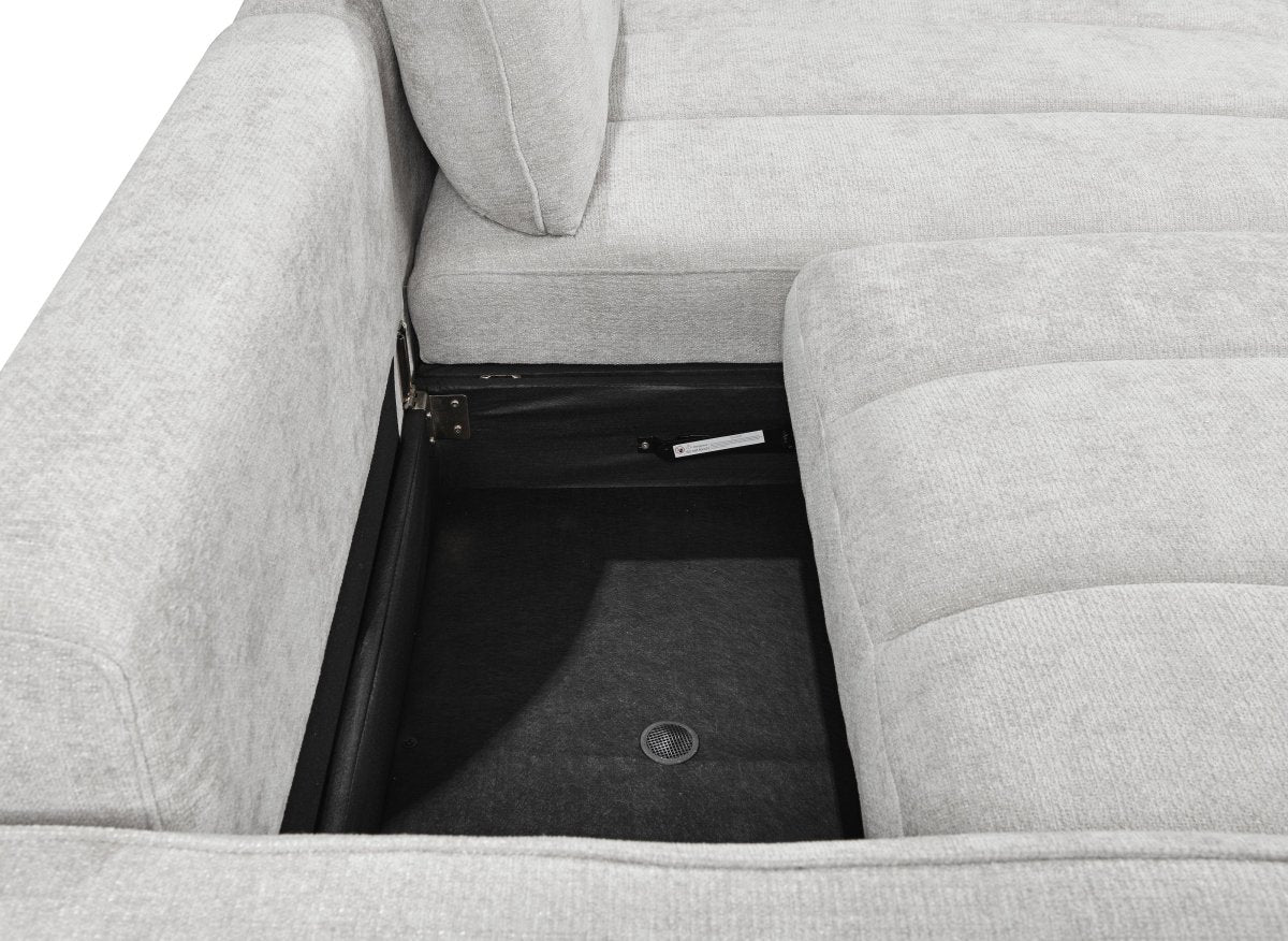 Canapé d'angle convertible et réversible avec coffres en velours texturé beige MAGHLA - DécoInParis