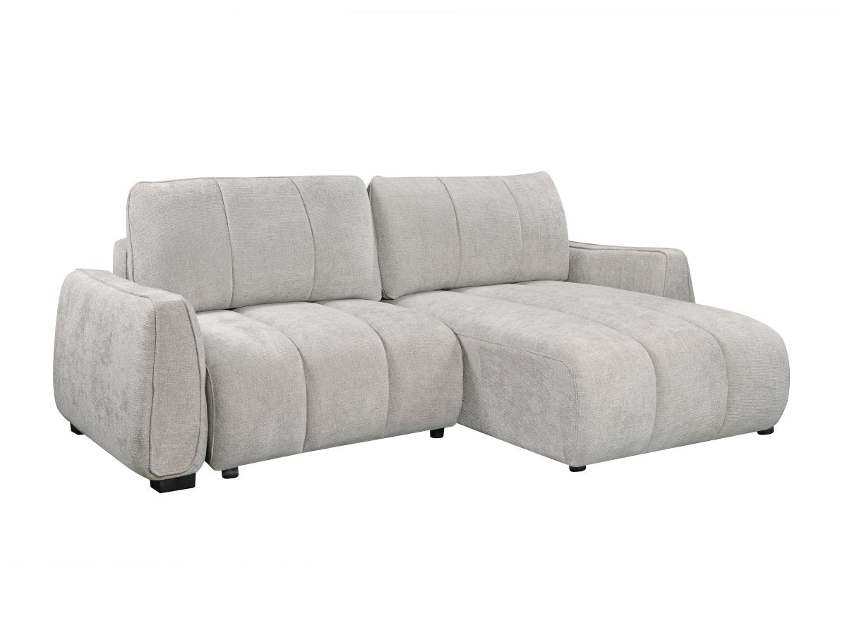 Canapé d'angle convertible et réversible avec coffres en velours texturé beige MAGHLA - DécoInParis