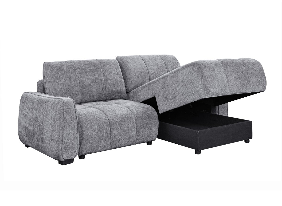 Canapé d'angle convertible et réversible avec coffres en velours texturé gris MAGHLA - DécoInParis