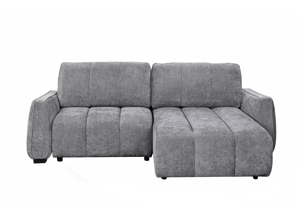 Canapé d'angle convertible et réversible avec coffres en velours texturé gris MAGHLA - DécoInParis