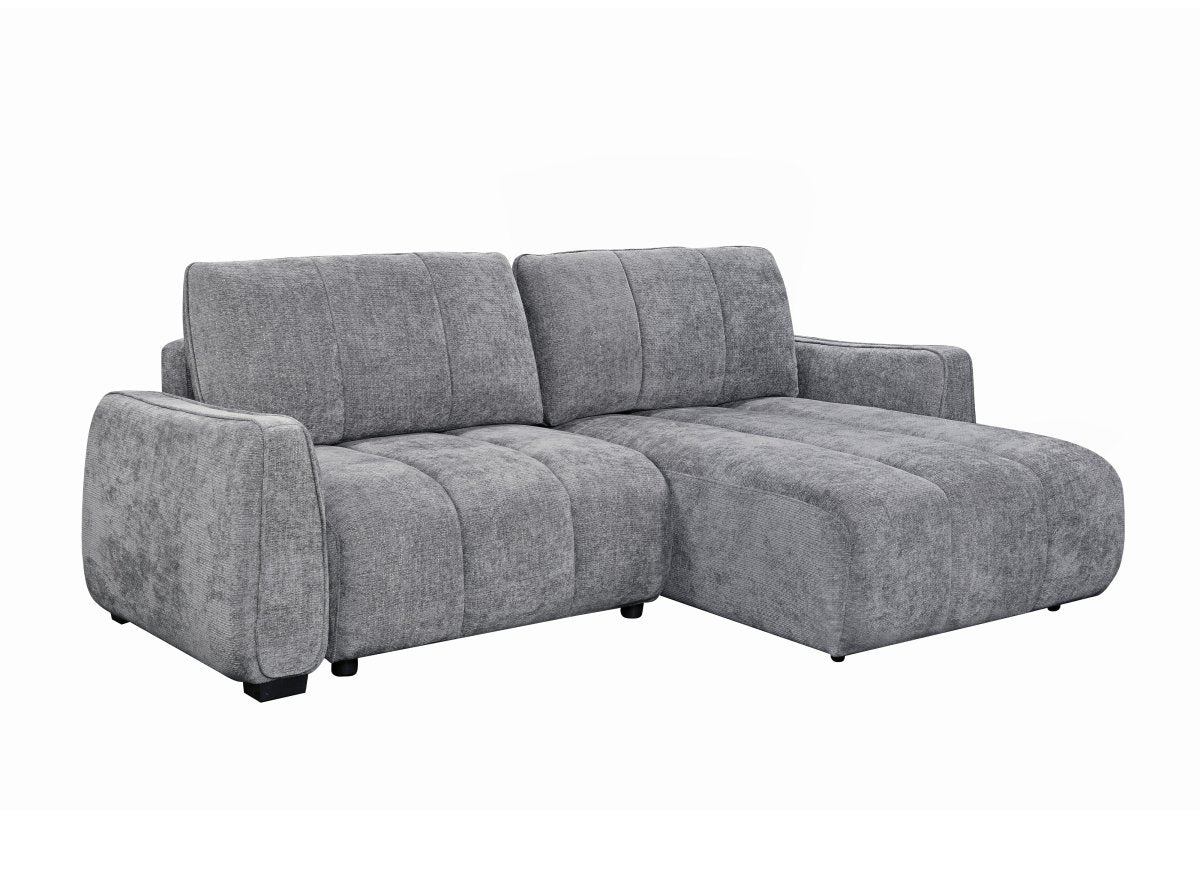 Canapé d'angle convertible et réversible avec coffres en velours texturé gris MAGHLA - DécoInParis